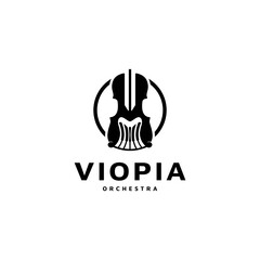 violin orchestra icon with combine piano for music instrument logo design © Vexper