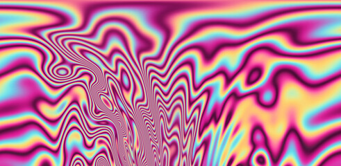 Abstract psychedelic background with neon rainbow leaks and stains. The 70s hippie style.