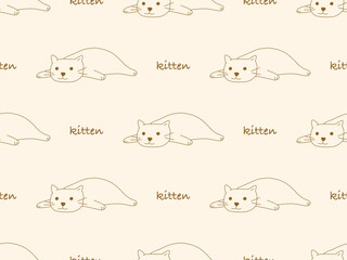 Kitten cartoon character seamless pattern on orange background