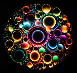 Magic transformation. Light multicolor circles and spinning shapes, on a black background
generative ai