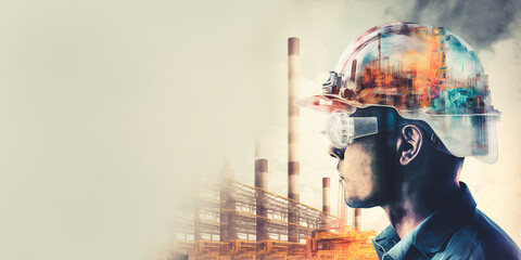 Future factory plant and energy industry devotion concept in creative design. Oil gas and...