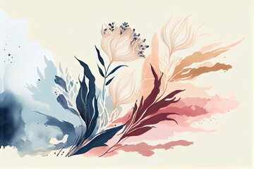 Watercolor art background Wallpaper design flowers and leaves
generative ai