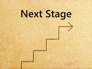 NextStage文字と階段イラスト入りナチュラルなコルク背景
