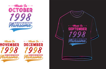 25th Birthday  Retro Vintage 1998 Gift T-Shirt, 25 Years Man Woman
 