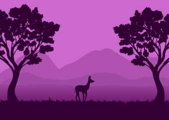 Fototapeta na wymiar wildlife landscape vector illustration with a purple silhouette