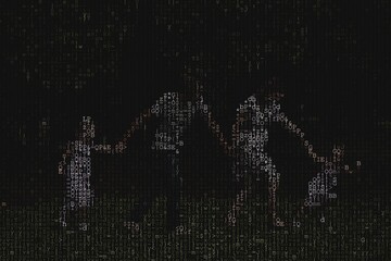 Fototapeta premium Letter mosaic illustration depicting family of four walking in line holding hands