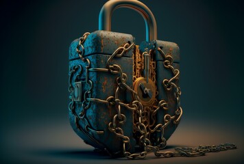 Obraz na płótnie Canvas broken chain with a padlock, representing the security aspect of a compromised blockchain (AI Generated)