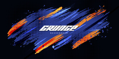 Abstract and Dynamic Brush Background with Halftone Effect. Brush Stroke Illustration for Banner, Poster, or Sports Background. Scratch and Texture Elements For Design © WzKz