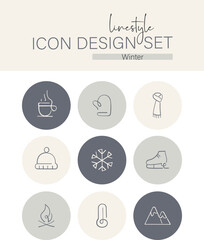 Linestyle Icon Design Set Winter