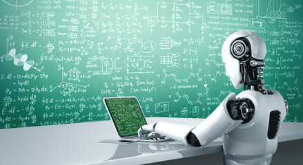 Mathematic equations and modish formula on computer screen showing concept of science and education
