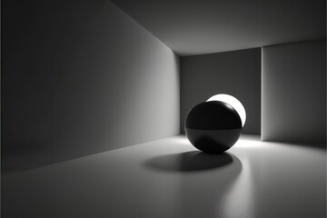 Emptiness in the room. Black and white. Balls. Silence created with generative ai technology
