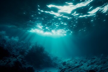 Fototapeta na wymiar Artistic Underwater photo of waves. From a scuba dive in the canary island in the Atlantic Ocean. underwater sea deep, sea deep blue sea. generative ai