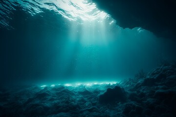 Obraz premium Artistic Underwater photo of waves. From a scuba dive in the canary island in the Atlantic Ocean. underwater sea deep, sea deep blue sea. generative ai