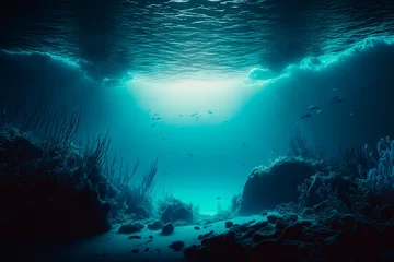 Fotobehang Artistic Underwater photo of waves. From a scuba dive in the canary island in the Atlantic Ocean. underwater sea deep, sea deep blue sea © Neda Asyasi