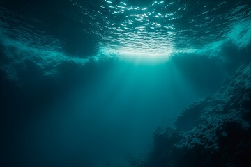 Fototapeta na wymiar Artistic Underwater photo of waves. From a scuba dive in the canary island in the Atlantic Ocean. underwater sea deep, sea deep blue sea. generative ai