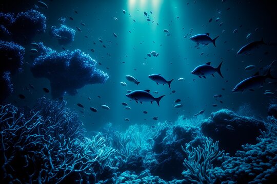 Artistic Underwater photo of waves. From a scuba dive in the canary island in the Atlantic Ocean. underwater sea deep, sea deep blue sea. generative ai