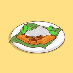 Nasi lemak vector detail, with tofu, bakwan and chili Indonesian food icon