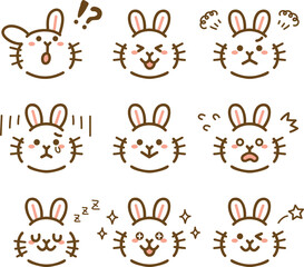 うさぎ　キャラクター　表情　アイコン　セット　白背景