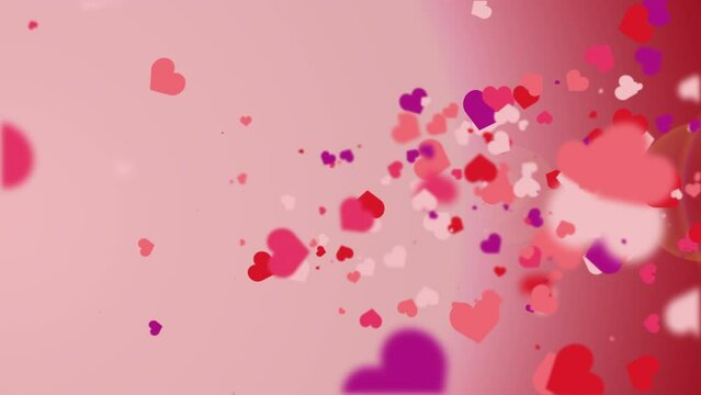 Flying romantic red hearts. Animated abstract pink background. Looped video. Concept for valentine's day, wedding.