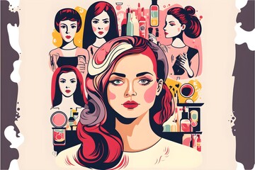 Woman in beauty salon, professional hairdresser, illustration.