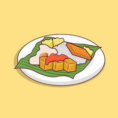 Nasi lemak vector detail, with tofu, bakwan and  tempe Indonesian food icon