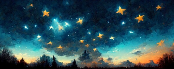 Fototapeta na wymiar Landscape illustration of night sky full of stars. AI