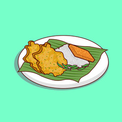 Nasi lemak vector detail, bakwan and tempe Indonesian food icon