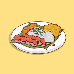 Nasi lemak vector detail, with egg, bakwan and meatball satai Indonesian food icon