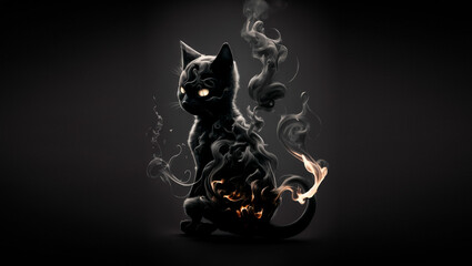 black cat with smoke illustration