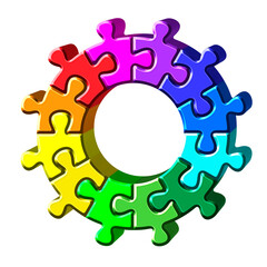 3d colorful puzzle circle stock illustration isolaed on white background.