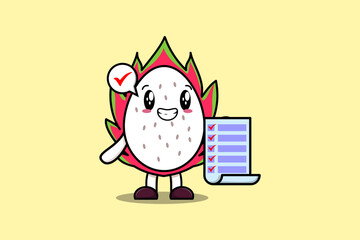 Cute cartoon Dragon fruit character holding checklist note in concept flat cartoon style