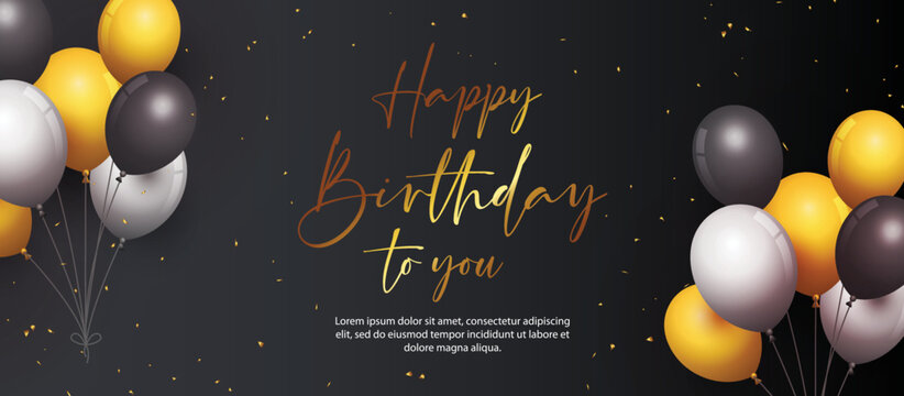 Happy birthday background or banner with ballon and confetti