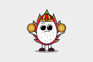 Cute cartoon Dragon fruit chinese character vector icon illustration