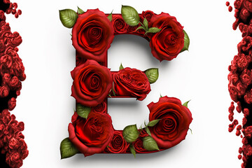 The letter E Valentine's Day Red Roses Isolated on White Background. Generative AI