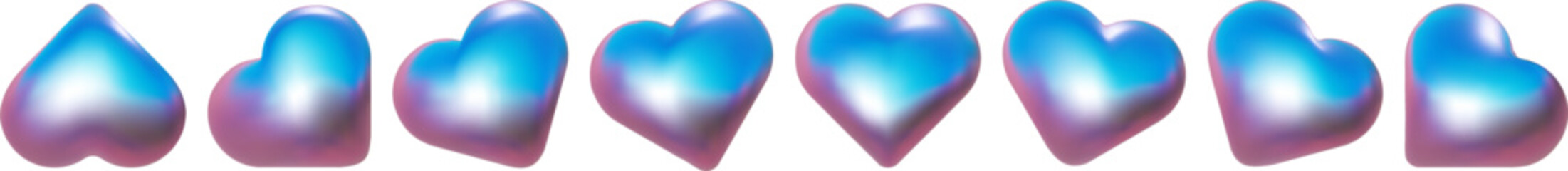 Heart set. 3d pink blue candy metallic balloon shapes. Love icon for st valentine, mother, father day holografic vector elements on white