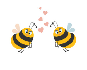 Cartoon cute vecktor bees. Valentines day