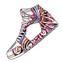 Colorful fashion indonesian culture traditional batik sneakers sport shoes design for logo or commercial illustration 