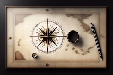 AI-generated illustration of a compass resting on a map. Lexica.
