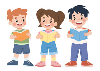 Illustration of children reading a book illustration children's day