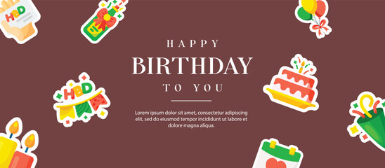 Happy birthday design background or banner with sticker