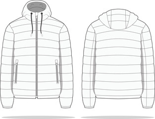 Hooded Nylon Puffer Jacket Design Vector Template	