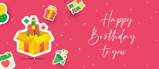 Happy birthday design background or banner with sticker
