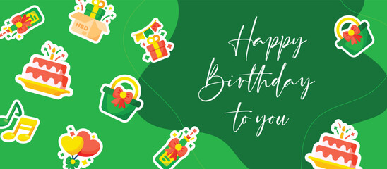 Happy birthday design background or banner with sticker