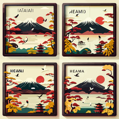 Flat picture of Japan landmark with frame