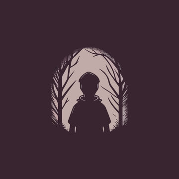 Silhouette Of A Scared Child In The Forest