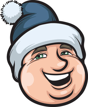 cartoon smiling man in winter hat face - PNG image with transparent background