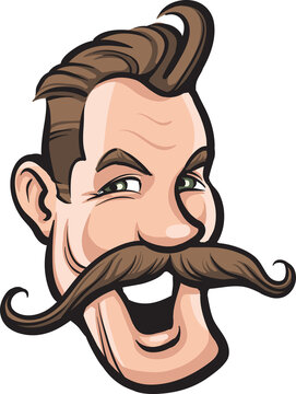 cartoon smiling man with big mustaches face - PNG image with transparent background