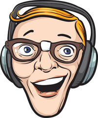 crazy face with headphones on white background - PNG image with transparent background