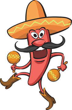 Chili Pepper Dancing with Maracas on white background - PNG image with transparent background