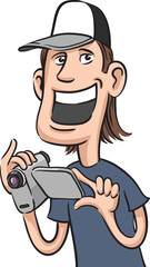 happy guy with digital video camera - PNG image with transparent background